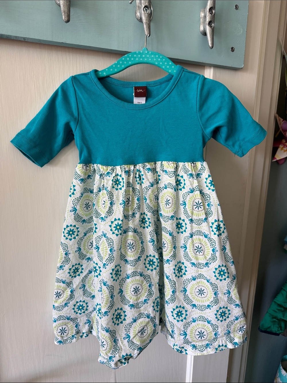 Tea Collection Teal Top Floral Print Casual Dress